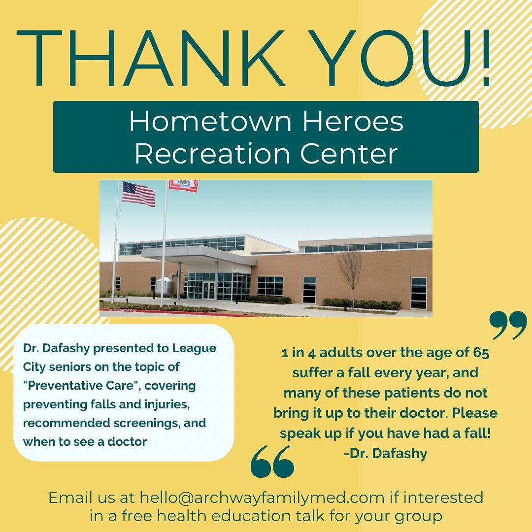 Empowering our seniors! 🏃&zwj;♀️

Thank for you Hometown Heroes Community Center and Kathryn Ketchum for the opportunity to speak to League City seniors on the crucial role of preventative care in ensuring a healthy future physically, emotionally, a