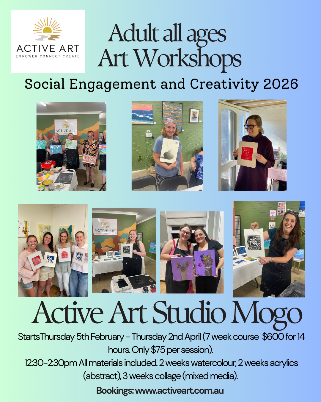 Adult All Ages Workshops - Feb: Thursday 5th, 12th, 19th, 26th March: 5th, 12th, 19th, 26th 2026