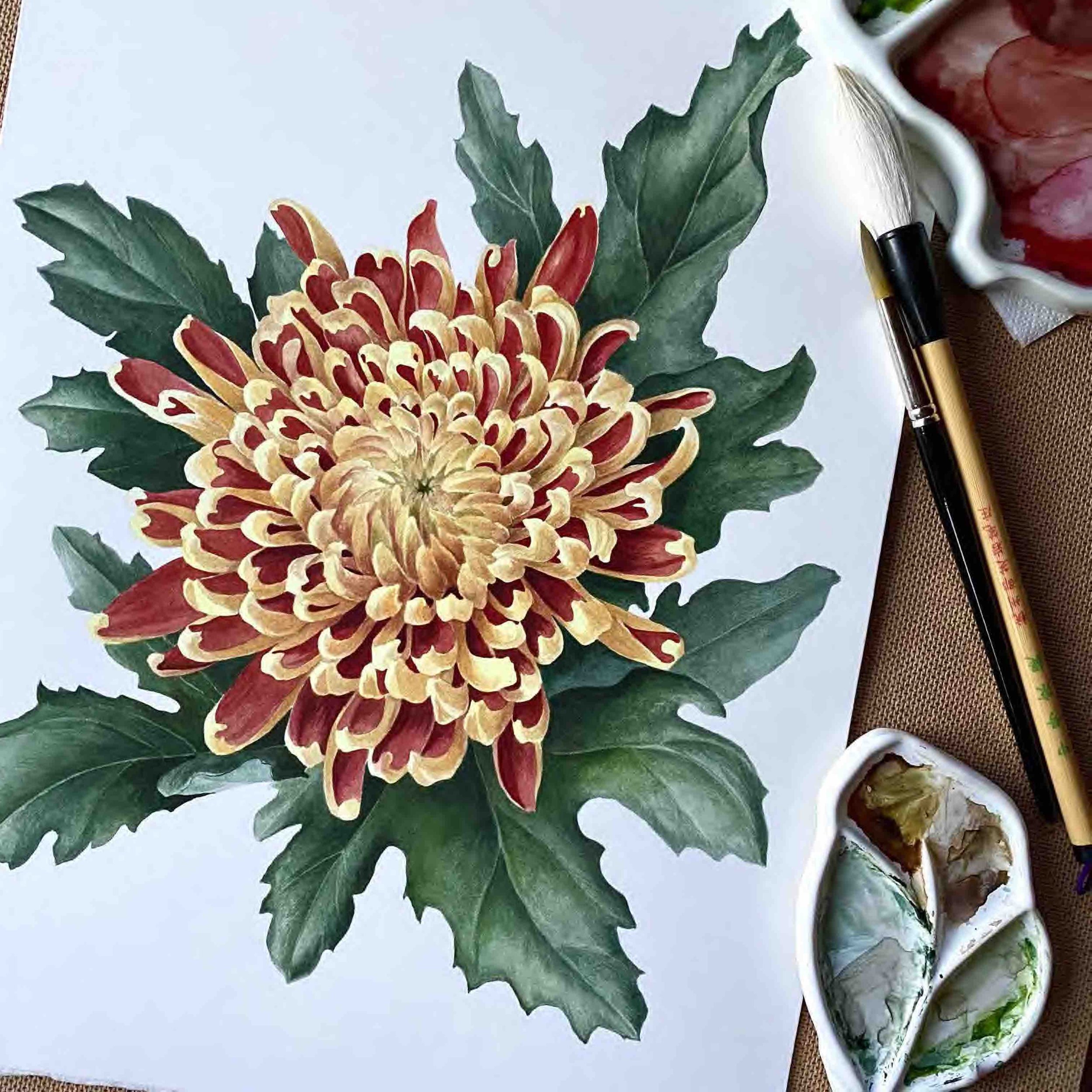 Chrysanthemum Watercolor Original Painting – Kristine Art Watercolor ...