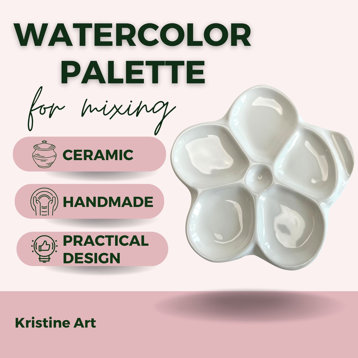 Ceramic Palette, Ceramic Artists Palette, Watercolor Palette