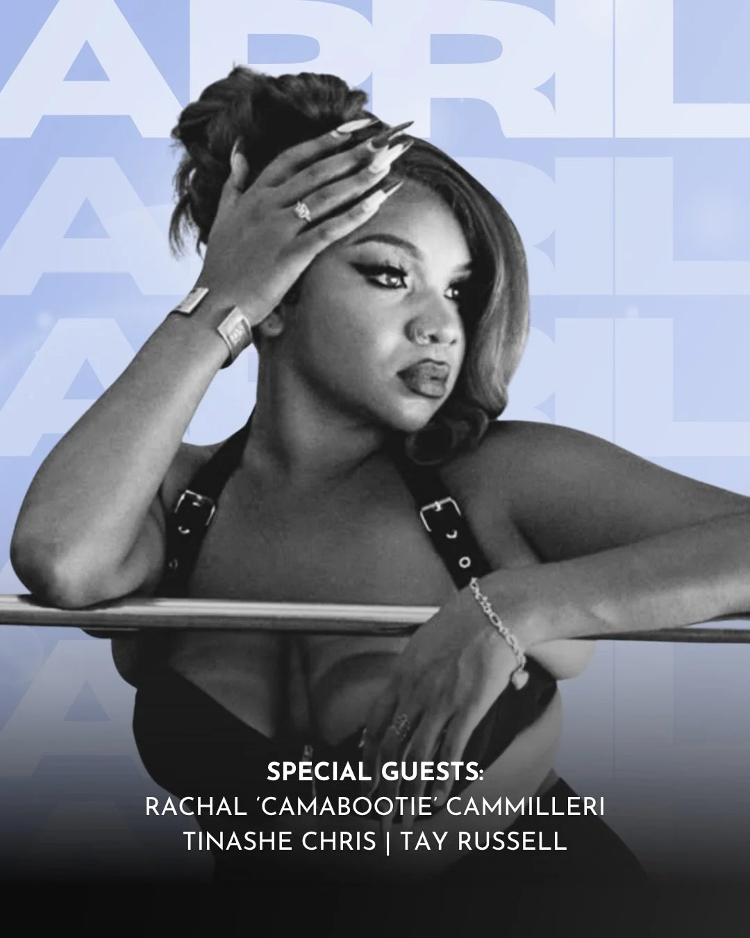 ✨APRIL✨

SPECIAL GUESTS:
💋 Commercial with @_tayrussell 
💋 Heels with @camabootie_ 
💋 Heels Collab with @tinashechris_ @daynawilson

PLUS! 
✨ DISNEY NIGHT - Thurs 2nd April
✨ Double Heels/Floorplay with @eleniriz 
✨ Contemporary/ Heels/ Commercial