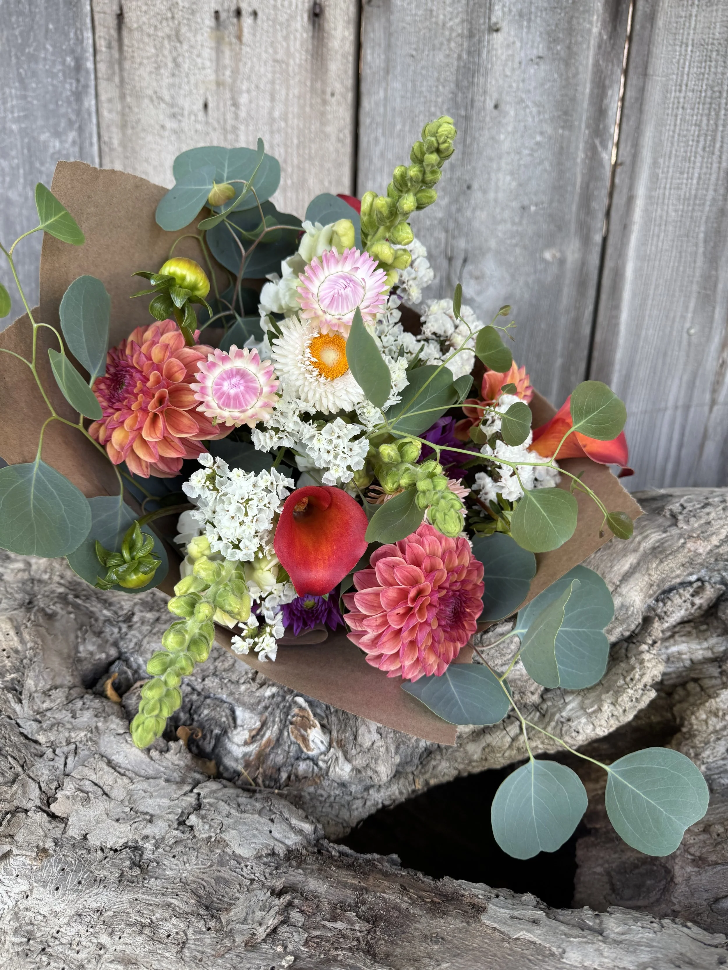Fall Bouquet with Calla, dahlia, snaps and Eucalyptus
