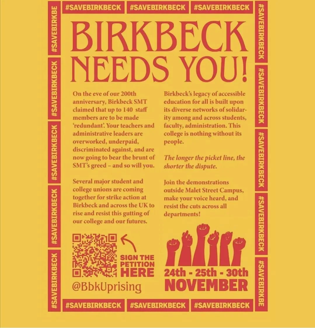 Please help us #savebirkbeck. Sign the petition and open letter, link in bio @bbkuprising

Senior Management @birkbeckuol plans to axe 140 jobs across the College, including up to 11 staff in English, theatre and creative writing. 

This is an act of