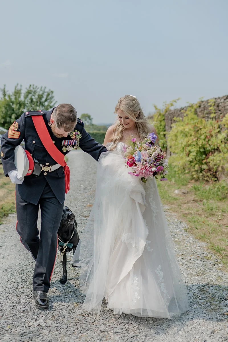 Bride wearing Flower crown in late autumn colours shot by Devon Based Wedding photographer Hollie Nicole Photography 