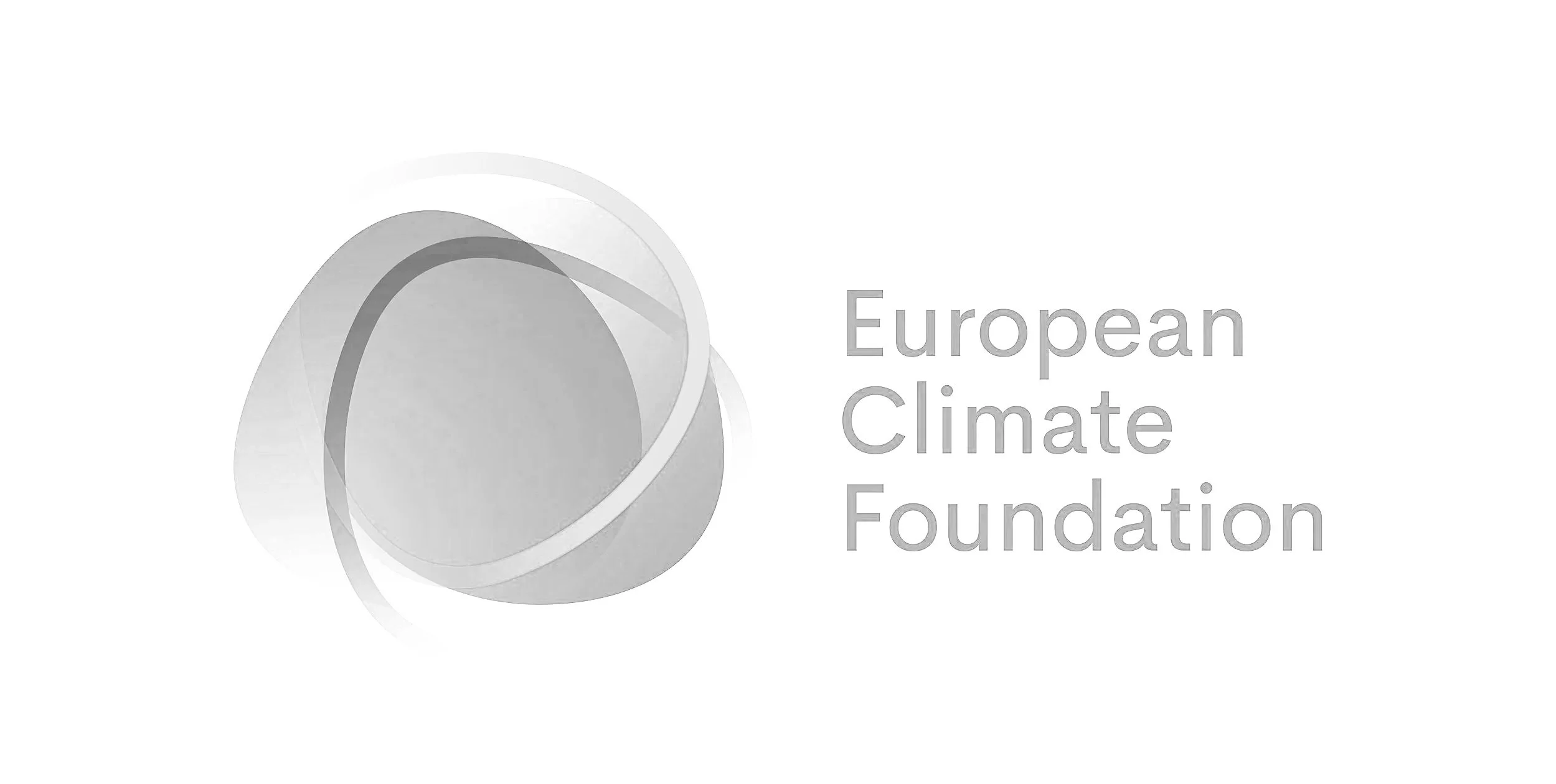 Logo of the European Climate Foundation featuring a gray abstract circular design and the organization's name in gray text.