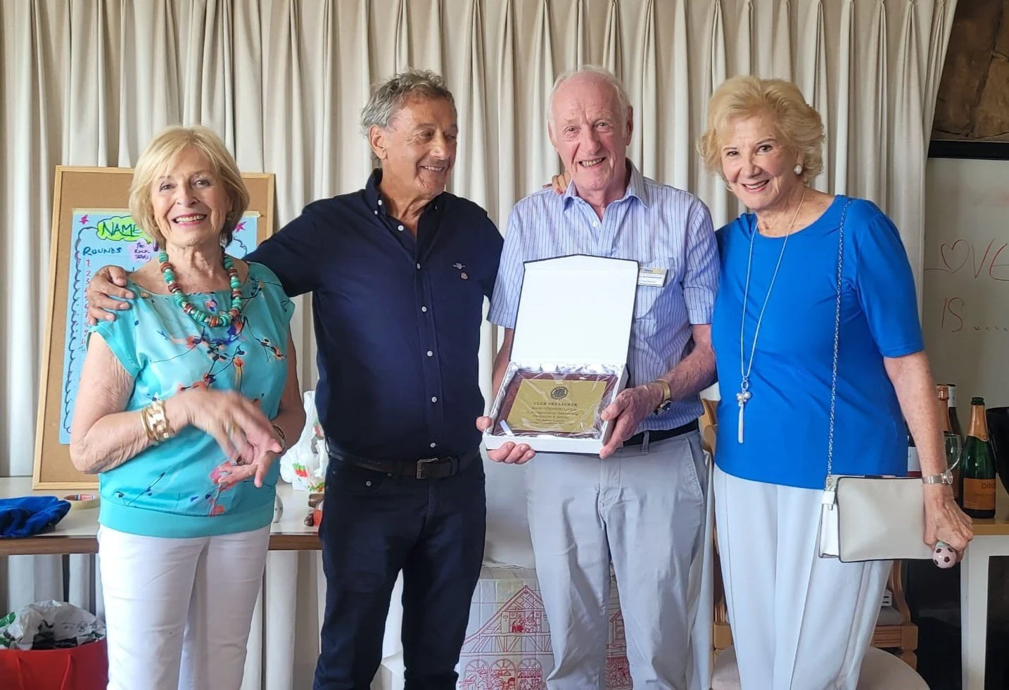 Meeting 12 September 24   Hans Schimmelmann is presented with his award for being our Treasurer in 23-24