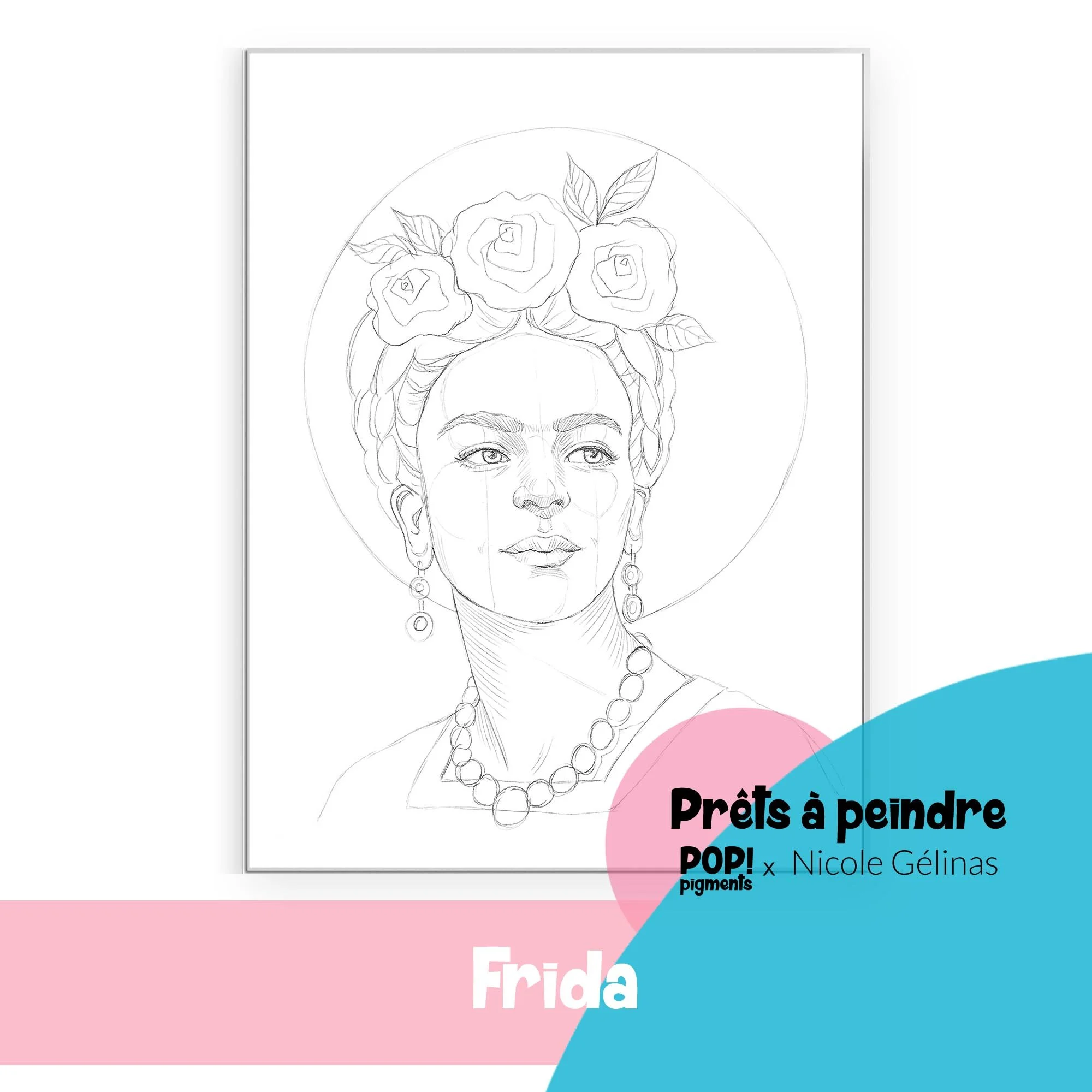 Croquis aquarelle prêt à peindre - Frida par Nicole Gélinas