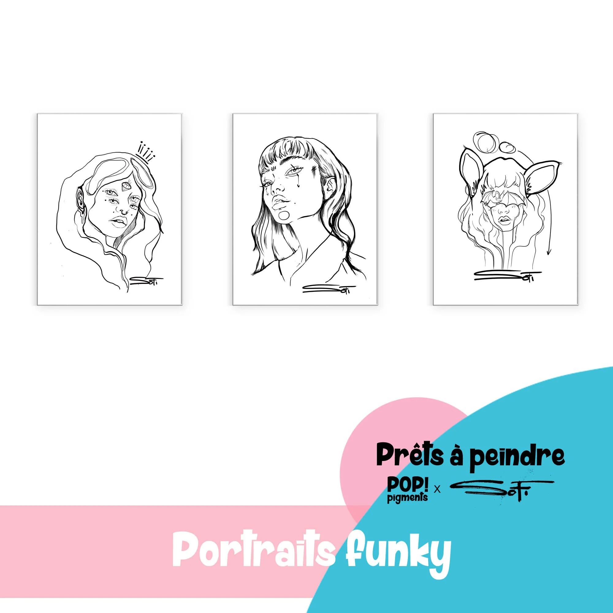Croquis aquarelle prêt à peindre - Portraits funky par Sofi