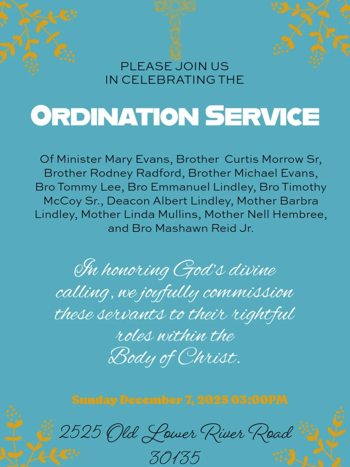 With grateful hearts and joyful expectation,
we invite you to the

Ordination Service

of our dedicated candidates who have answered God&rsquo;s call to work in various fields in the vineyard of the Lord. 

Come witness this powerful moment of affirm