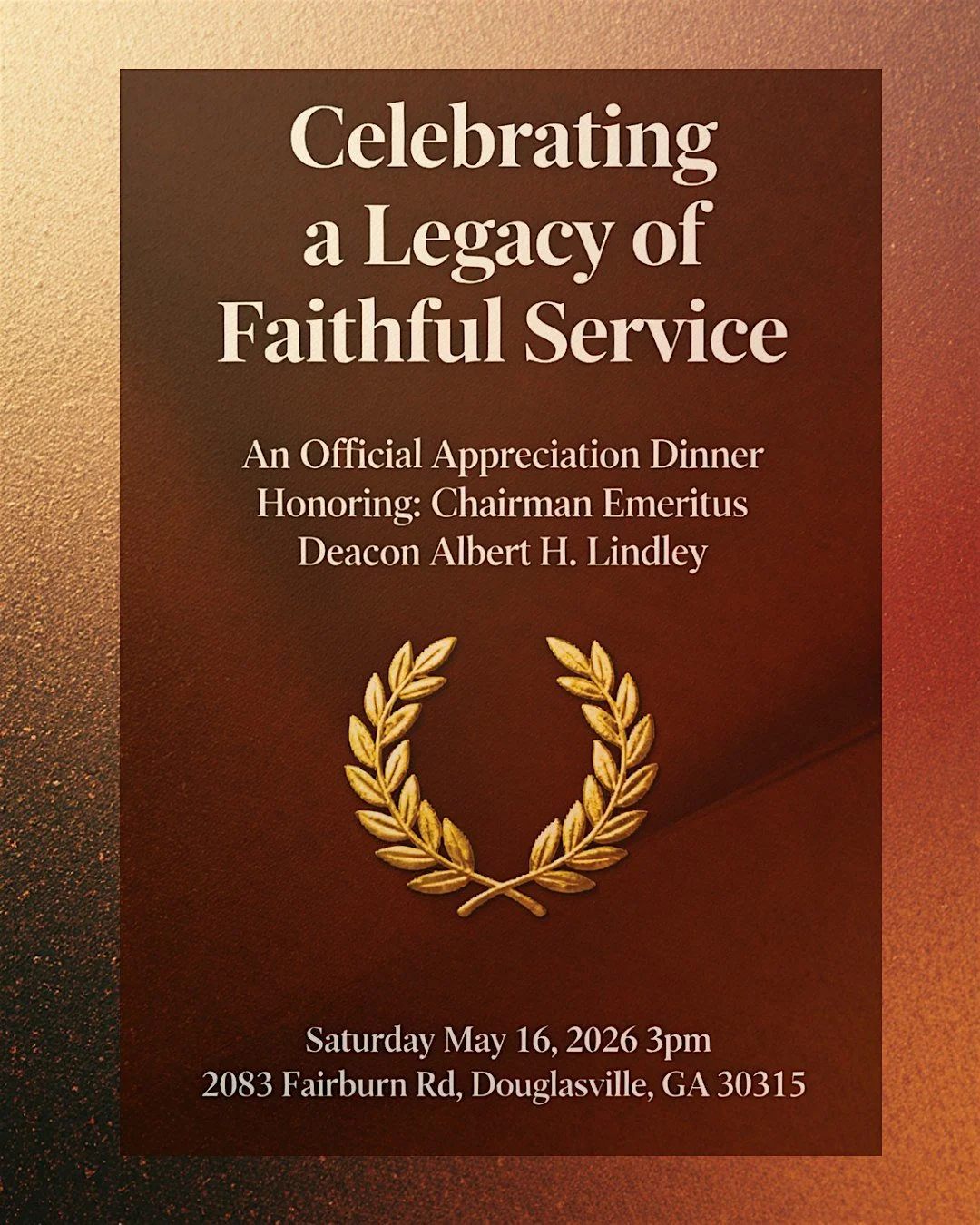 Join us Saturday, May 16th at 3:00 PM to celebrate and honor Chairman Emeritus Deacon Albert H. Lindley at the Official Appreciation Dinner! Don&rsquo;t miss this special opportunity to show your appreciation in person. Link in bio for more details a