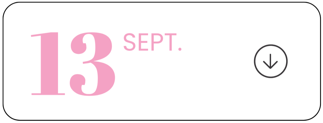 Affiche annonçant une fête le 13 septembre avec une date en grande taille et le mot 'Fête' en dessous, utilisant des couleurs rose et noir.