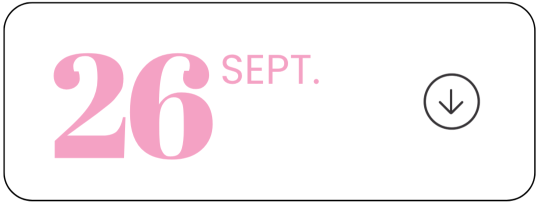 Affiche promotionnelle annonçant un événement le 26 septembre. La date est en grand texte rose sur fond noir.