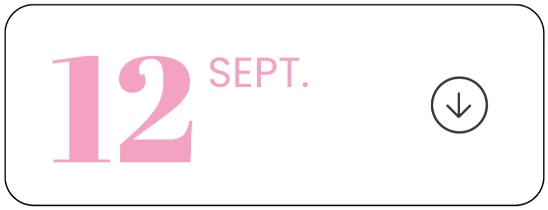 Une affiche promotionnelle en français avec la date '12 SEPT.' en grand, couleur rose, sur un fond noir.