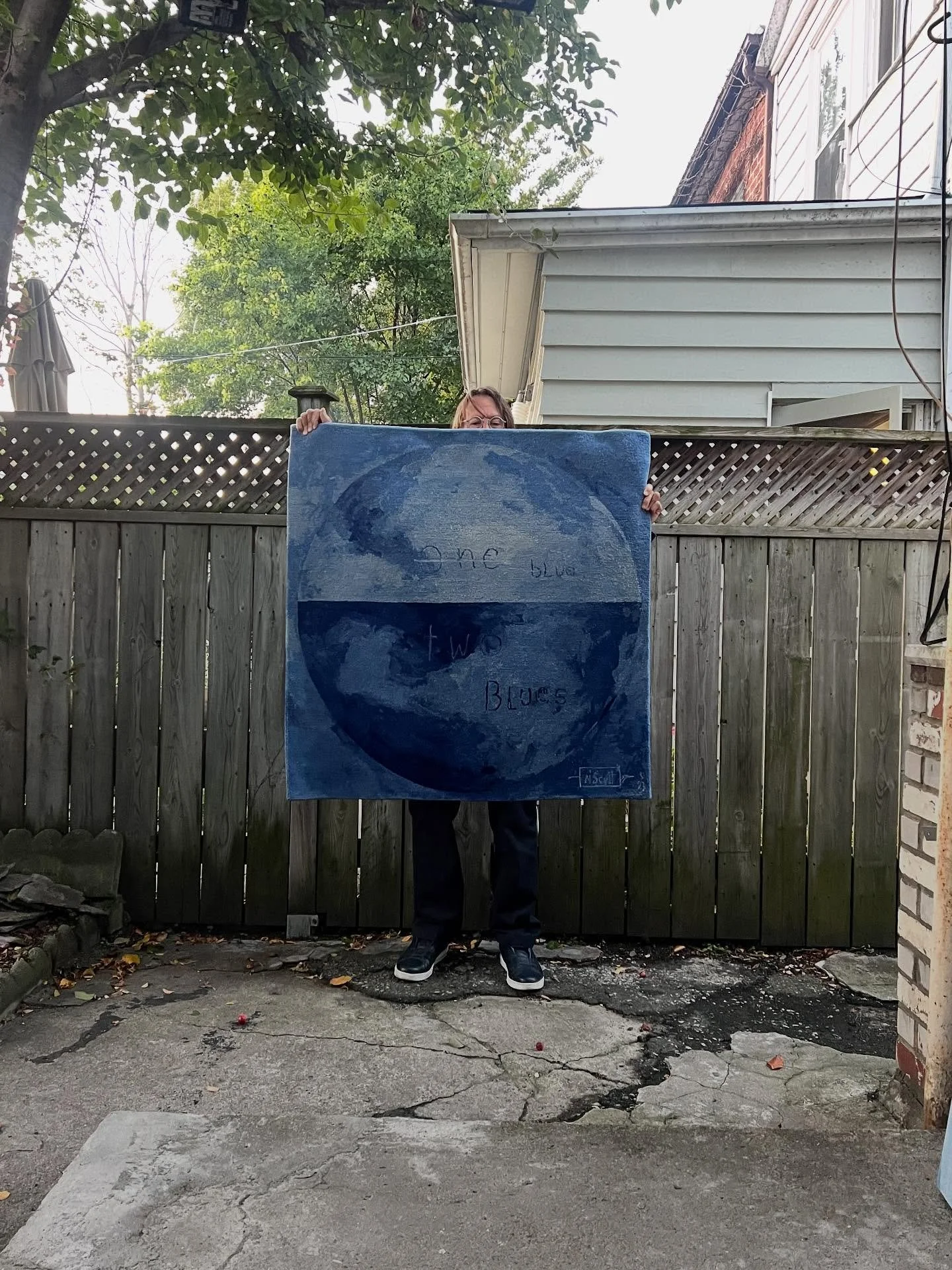 One Blue Two blues 42x42 inches hand woven hand dyed wool and silk tapestry by @weaverandloom thank you @casiestewart #fortheloveofblue #bluelove Dm for info.