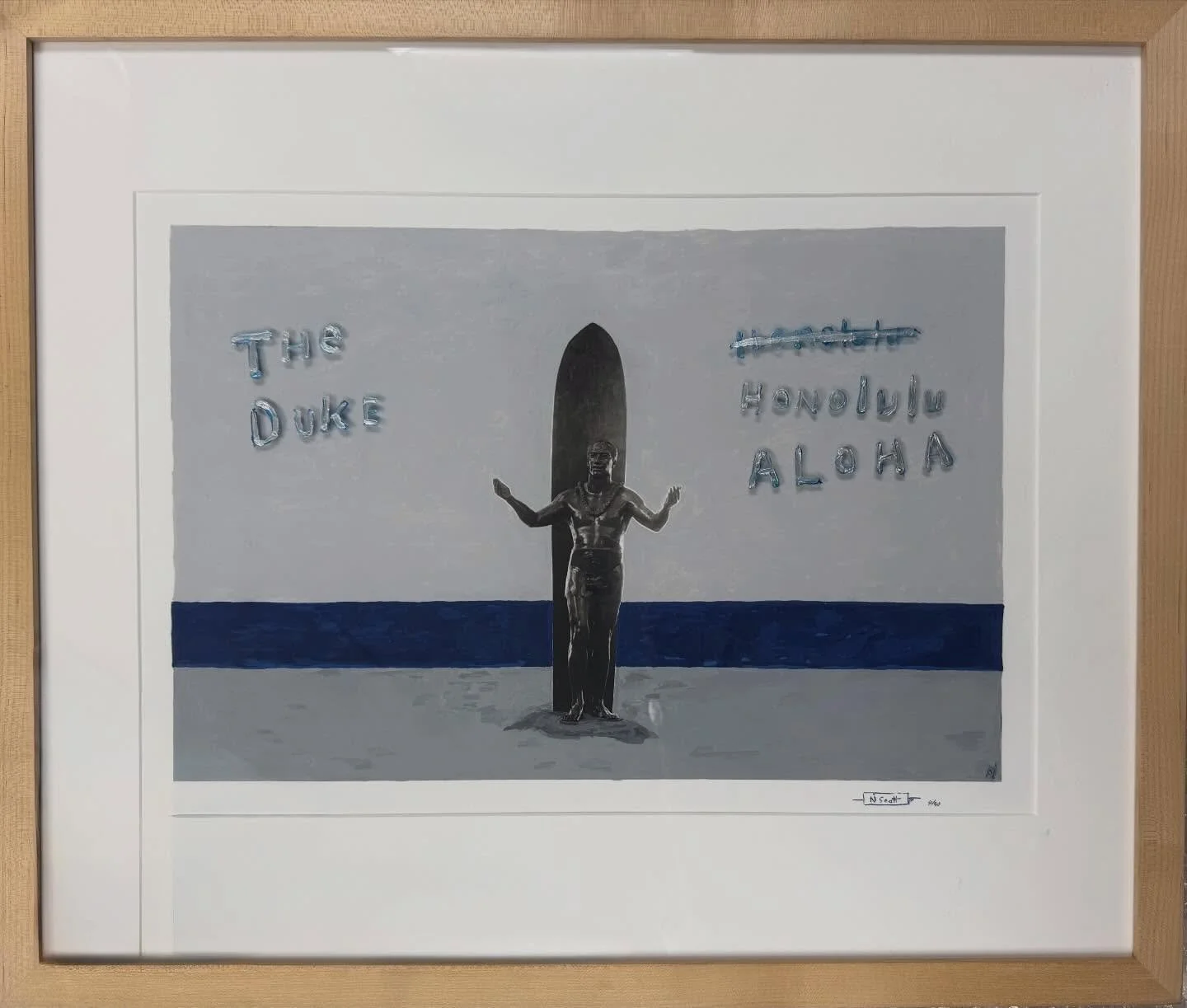 Aloha spirit from my recent New York trip, #oneofakind silver acrylic on plexi glass frame with pigment print 20x24 inches framed, will go fast available at @clic_usa start your shopping early #alohaspirit mahalo #theduke  #fortheloveofblue #hawaiilo