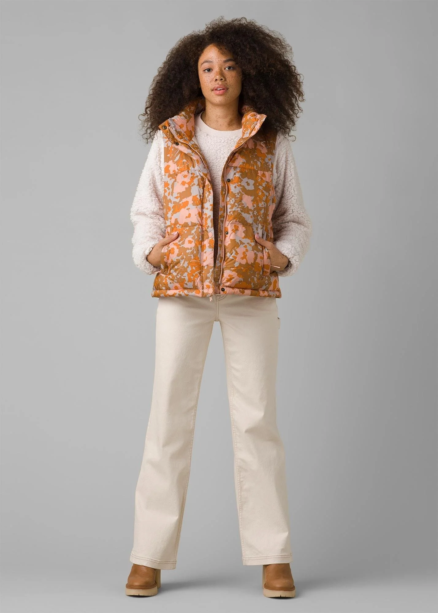 Hellebore Vest in Camel Wildflower Print