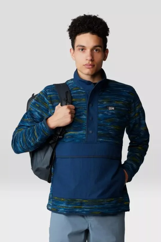 Microchill Snap Neck Pullover, Dark Caspian Stria Print