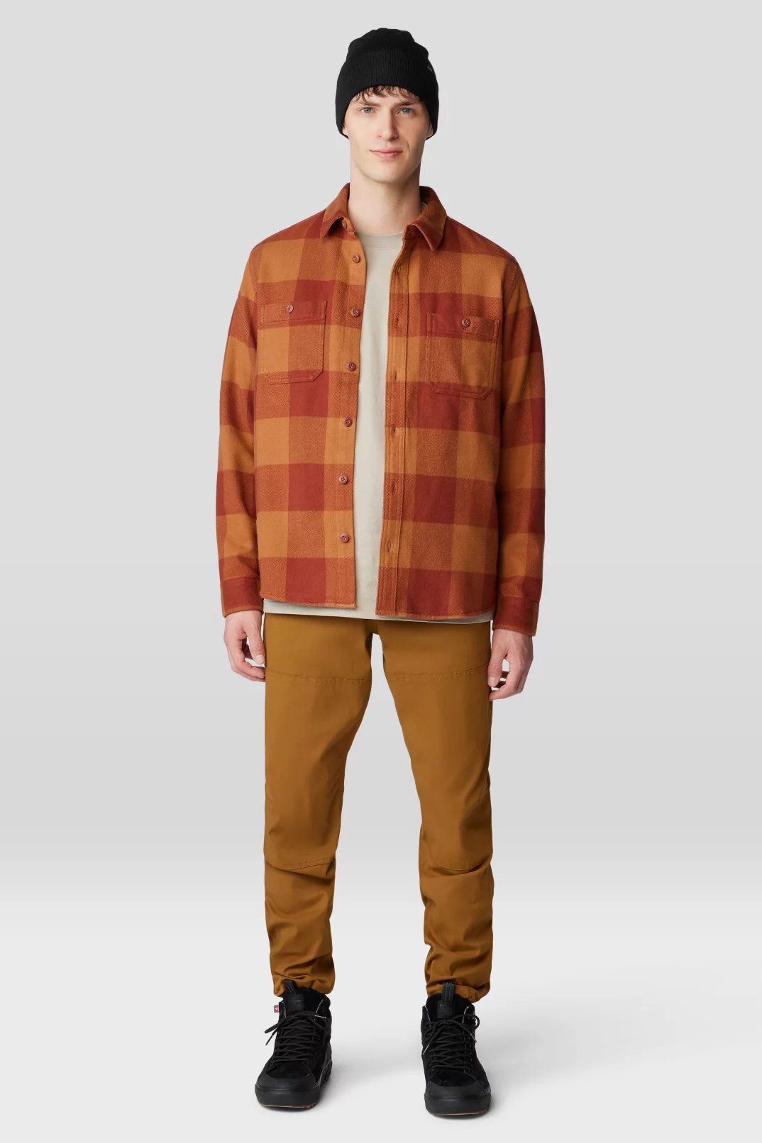 Plusher Shirt in Iron Oxide Tatanka Check & AP Active Crossover Pant in Golden Brown