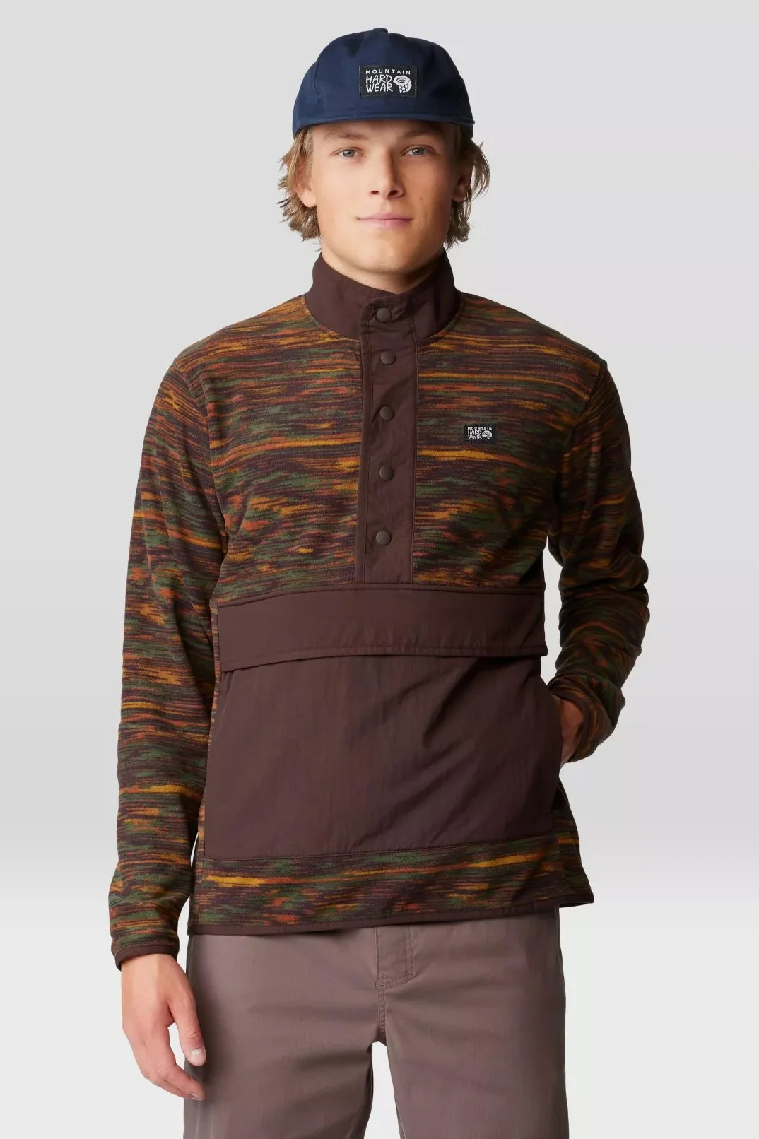 Microchill Snap Neck Pullover, Iron Oxide Stria Print