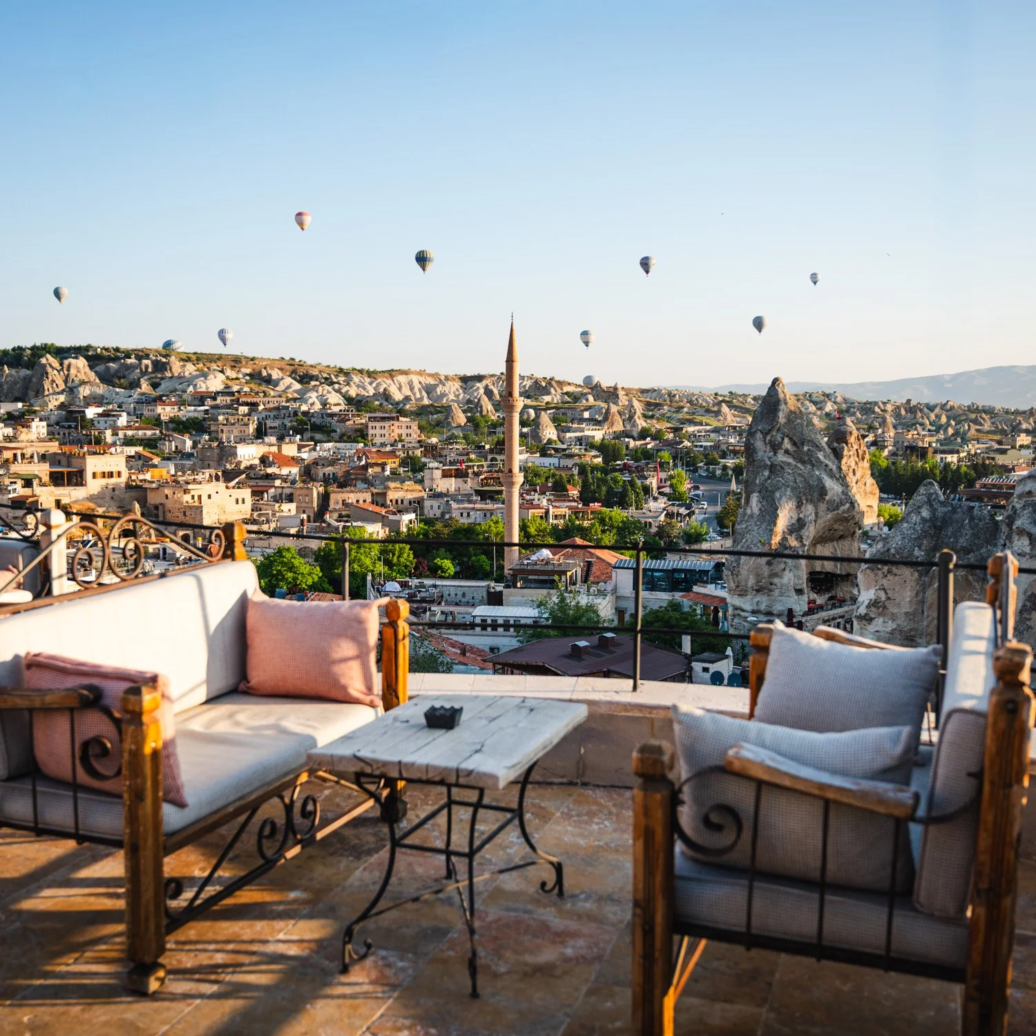 hot air baloons above cappadocia at sunrise