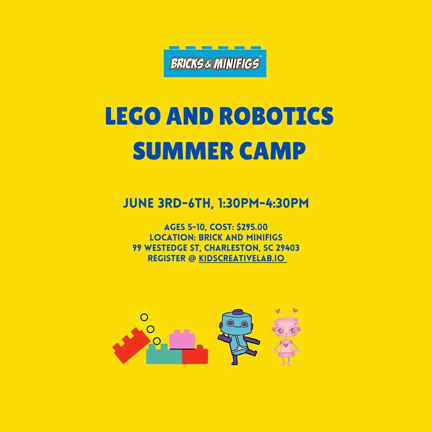 We are excited to offer more summer camps for the month of June at the Bricks&amp;Minifigs location in Charleston, spots are limited, registration link☝️😊😎