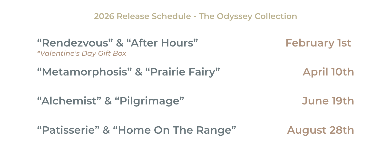 Odyssey Collection release schedule 2026 Ritual Candle Co.