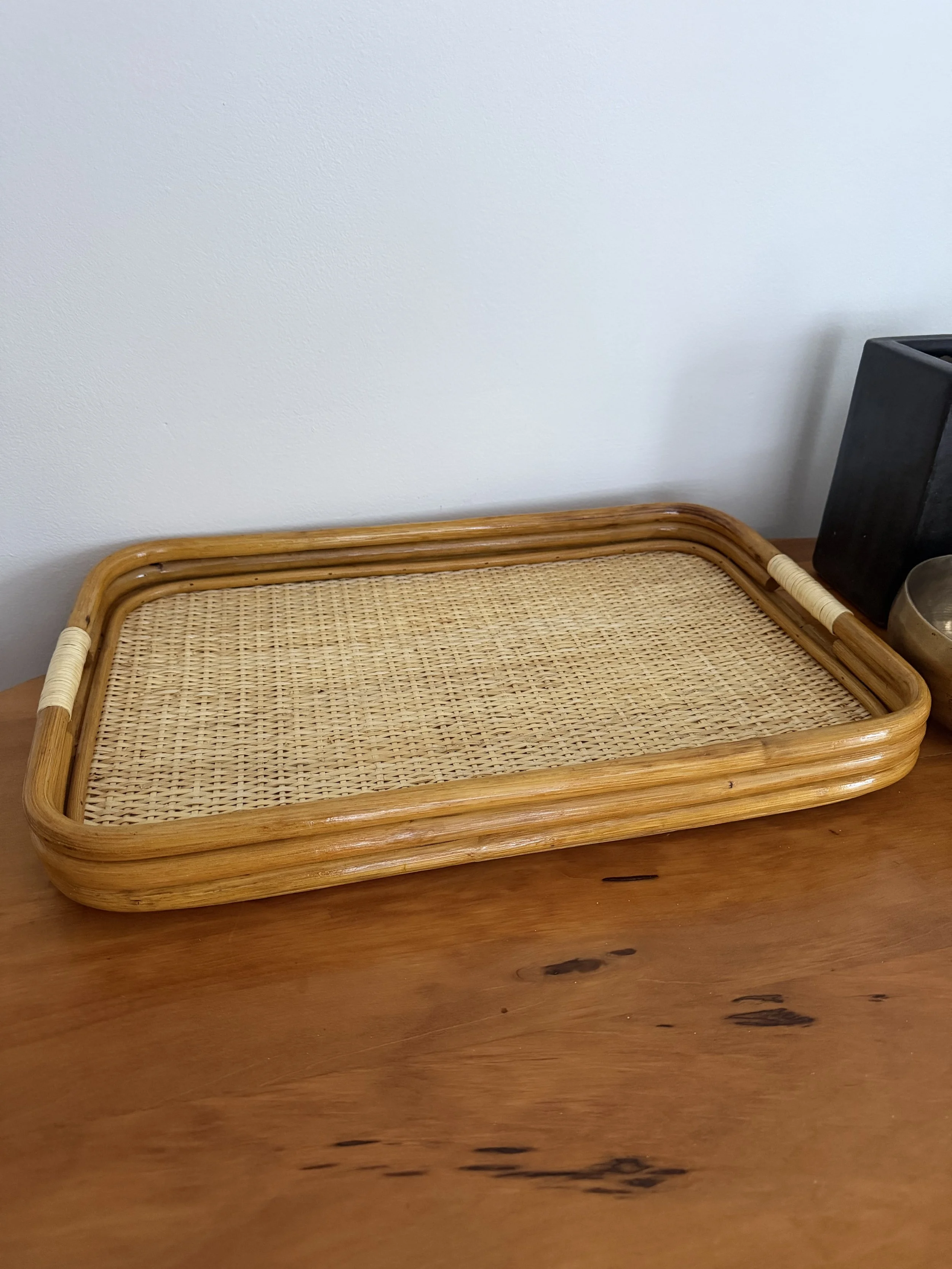 Vintage Rattan Wicker Cane Tray