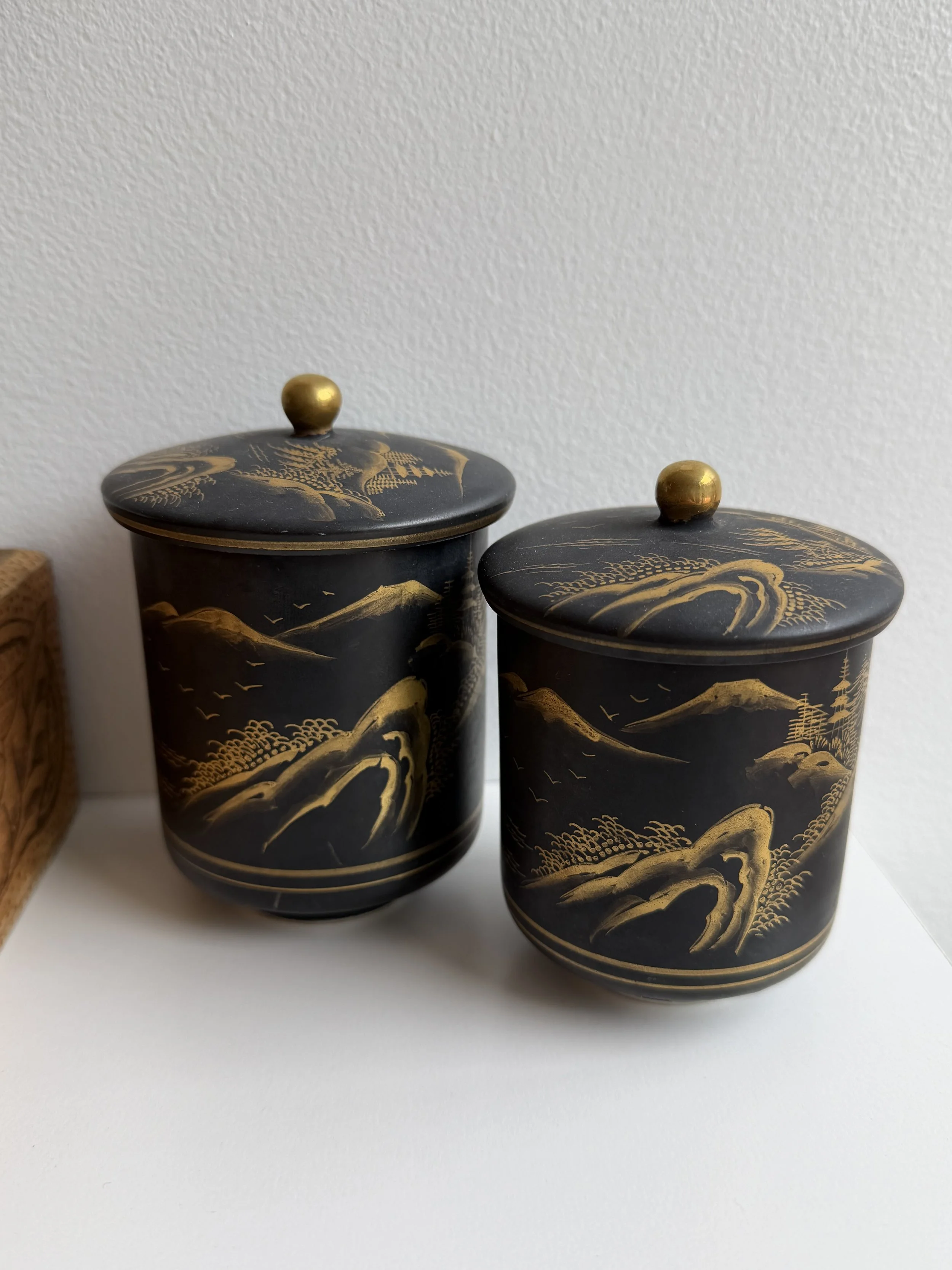 Vintage Gold Porcelain Lidded Jars