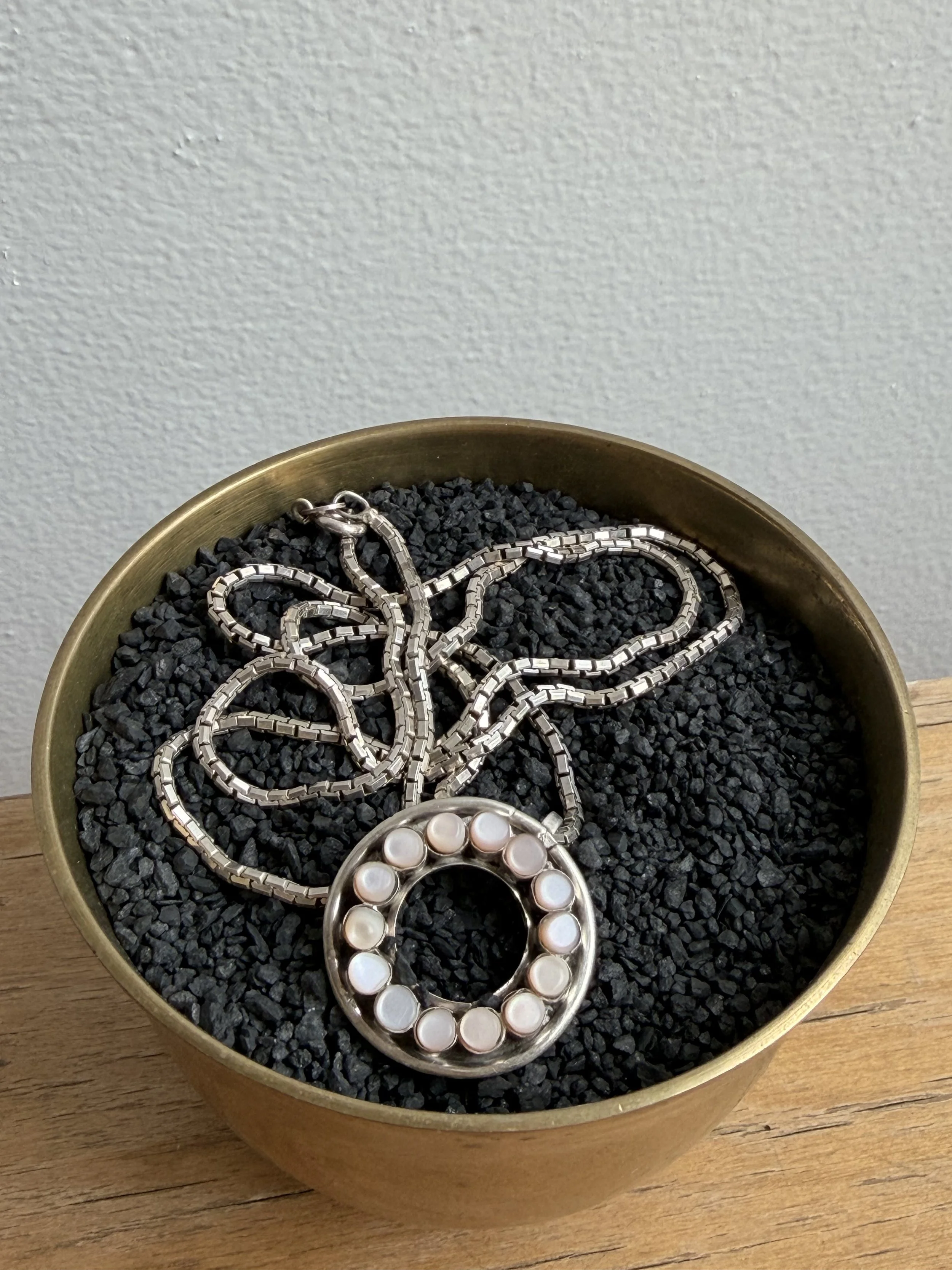 Vintage Mother of Pearl Sterling Circle Necklace