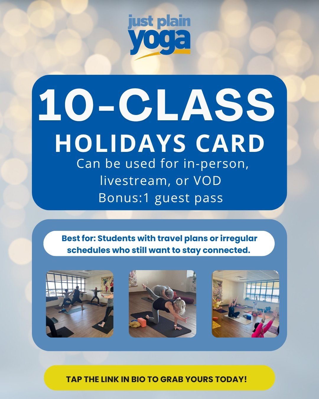 ✨Holiday Yoga Cards Are Here!
Give yourself (or someone you love) the gift of movement, mindfulness, and a little peace this season. Our Holiday Class Cards are perfect for keeping your practice steady through the winter months, or sharing yoga with