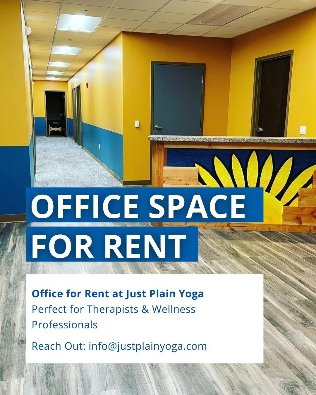 We have an office space available at the studio&mdash;quiet, welcoming, and perfect for a mental health or wellness professional who wants to work in a grounded, community-oriented environment. 

Ideal for psychologists, counselors, massage therapist