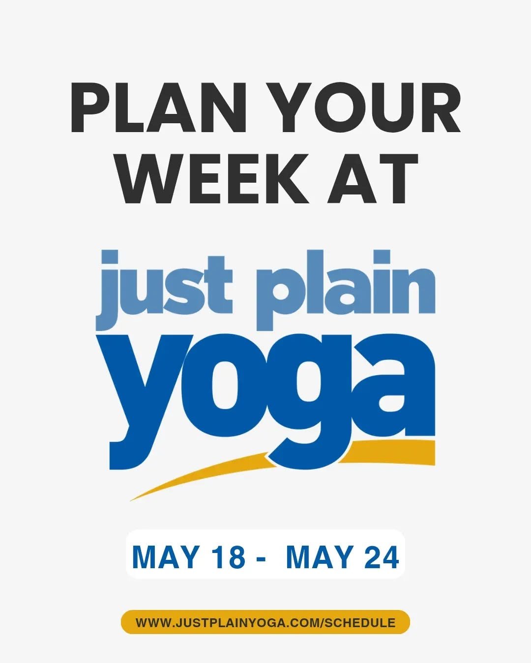 Plan your week with Just Plain Yoga.

Take a moment to pause, look ahead, and choose the practices that will support you, whether that means gentle movement, deep rest, or reconnecting with your breath.

✨ Practice anytime, anywhere.
Our Video On Dem