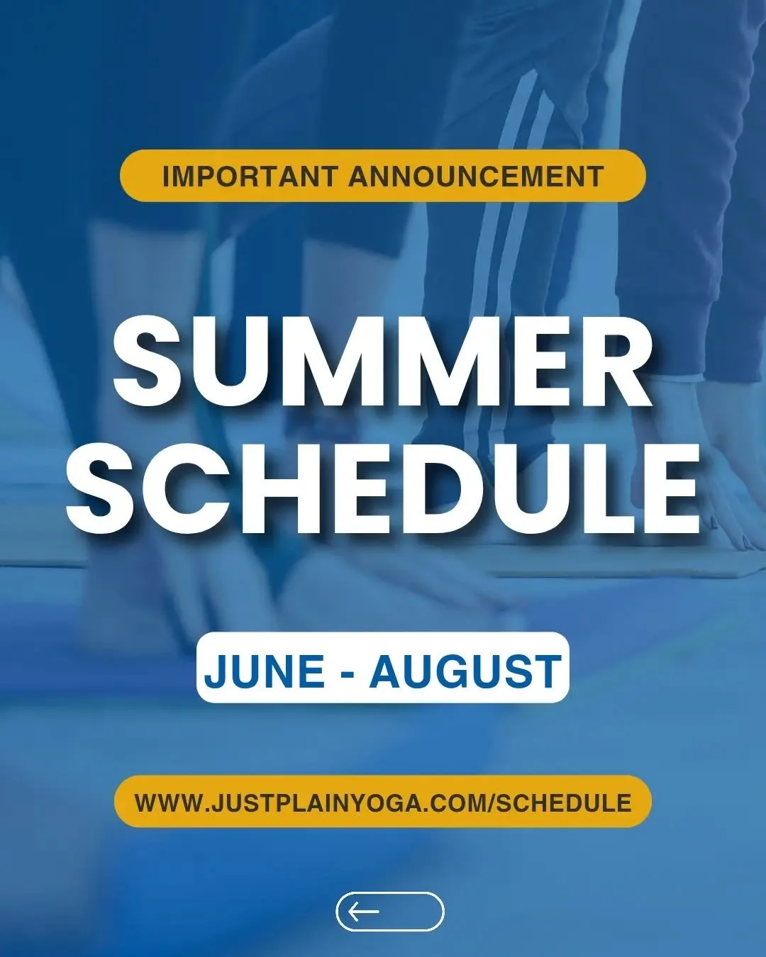 Our Summer Schedule Starts June 1! 

Yoga for real people, real bodies, and real life.

Join us in-studio or livestream all summer long. Whether you're brand new to yoga or have been practicing for years, you'll find classes that support strength, mo