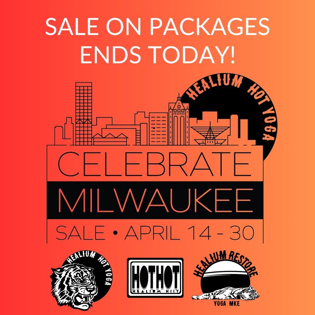 Last Day! Celebrate MKE Sale

Today is the last day to save on packages! 

5 packs for $100 (regularly $105)
10 packs for $170(regularly $180)
20 packs for $260 (regularly $280)
Month of Unlimited Yoga (not autopay) for $140 (regularly $150)
Month of