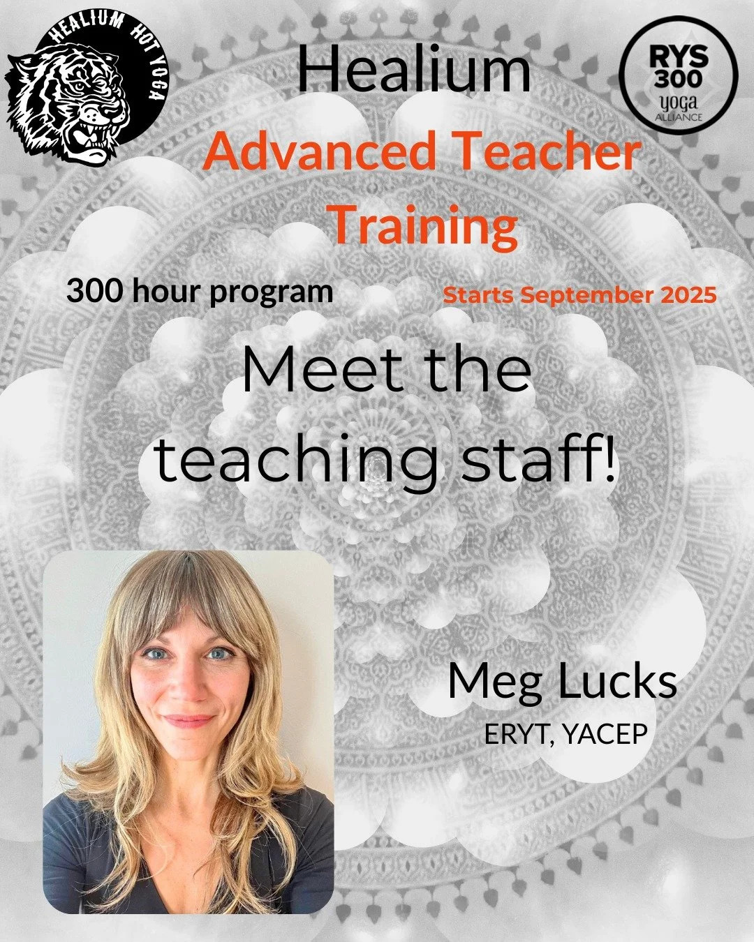 Healium Advanced Teacher Training
Yoga Alliance approved 300 hour program starts in September!

Meet our faculty! 

This week we are featuring Meg Lucks, eRYT500, YACEP and lay-ordained entrusted guide in the Soto Zen tradition. She lectures, offers 