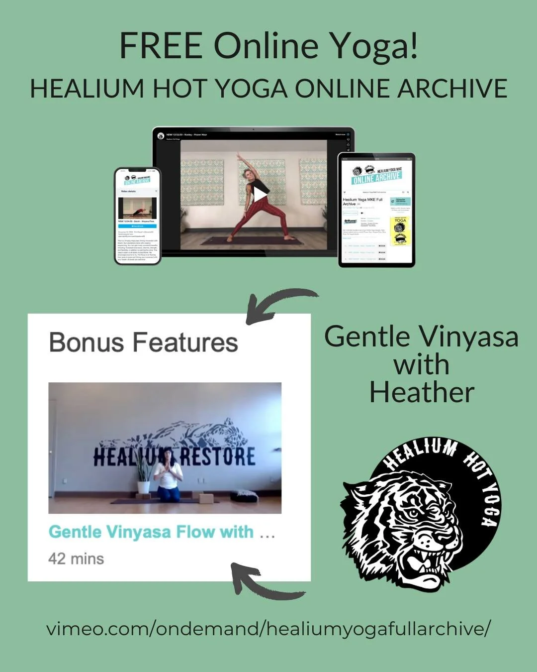 FREE Gentle Vinyasa

Join Heather for a FREE gentle vinyasa flow practice that focuses on Moon Salutations. You can join Heather in the studio on Wednesdays through the month of October for a 45 minute lunchtime deep stretch reset! 

No code, no memb