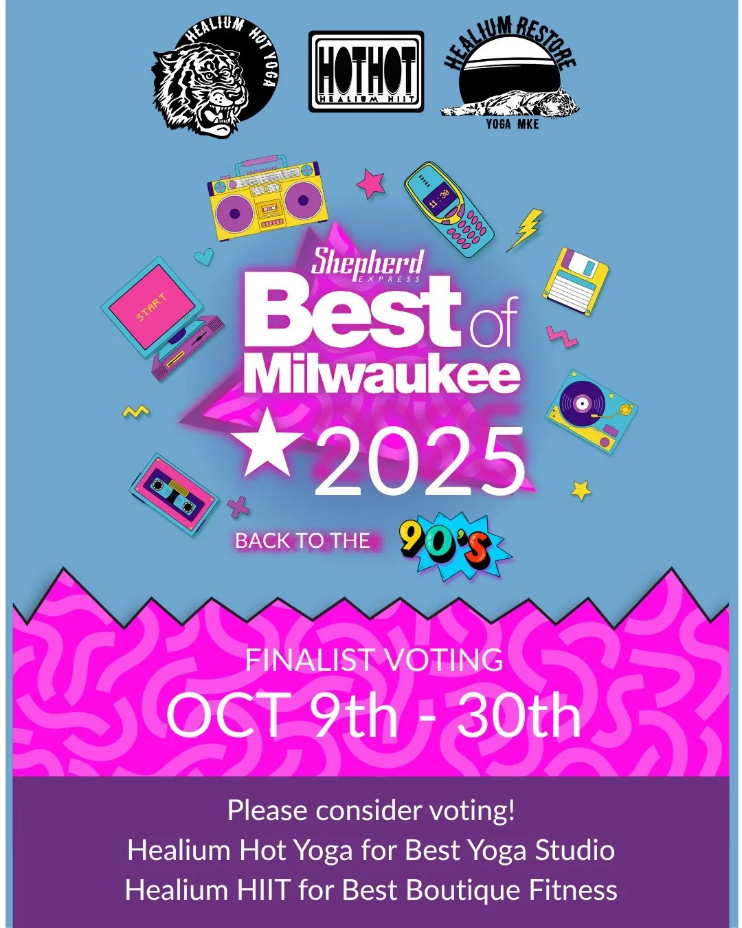 ⭐️BEST OF MILWAUKEE⭐️

🙌Thanks to you all for nominating Healium Hot Yoga for Best Yoga Studio and Healium HIIT for Best Boutique Fitness🙌

⭐️We&rsquo;re in the final rounds for both categories! Please considering voting for us. Finalist round of v