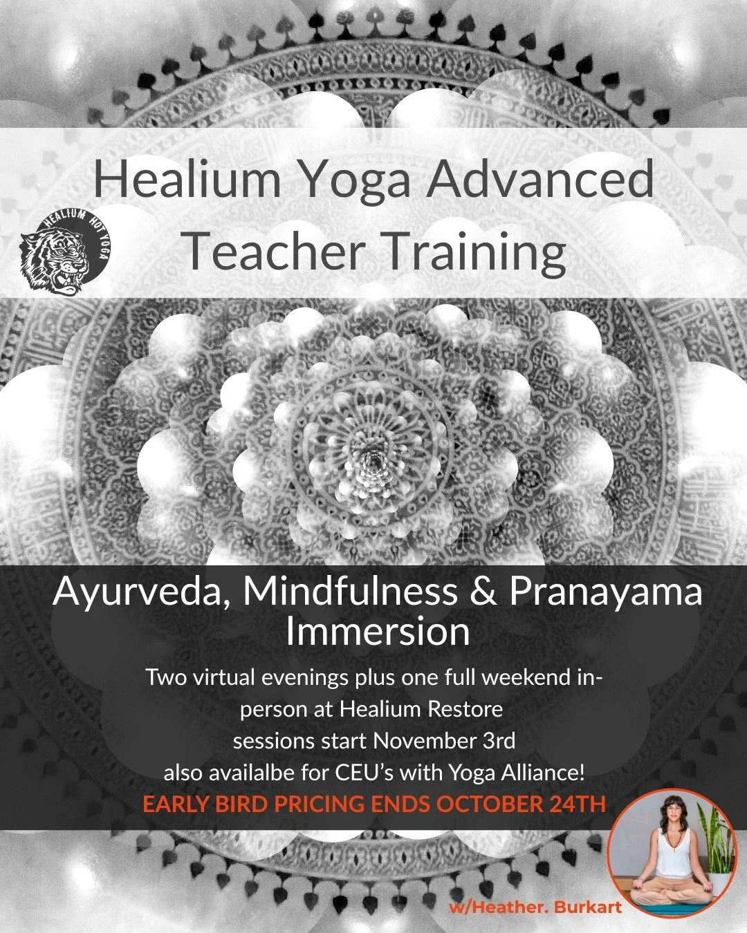 Ayurveda, Mindfulness &amp; Pranayama Immersion
Early bird pricing ends October 24th!

Join Heather Burkart, eRYT 500, for a weekend-long (plus 2 virtual evenings) immersion that offers an in-depth dive into the Ayurvedic perspective on pranayama, me