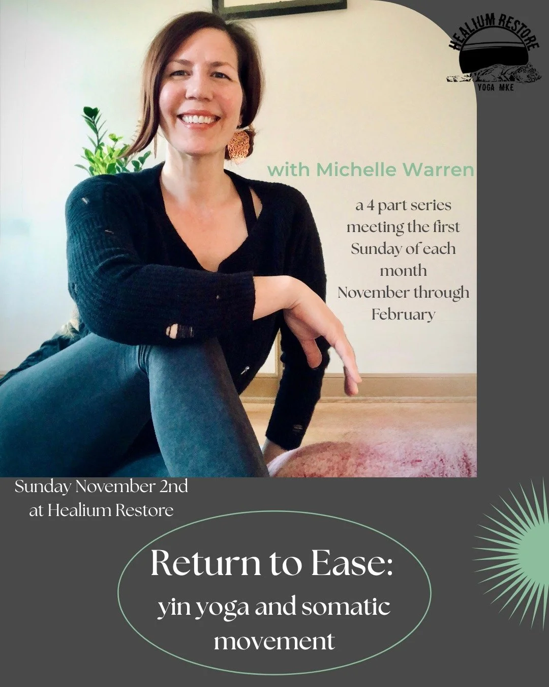 Return to Ease
A Retreat for the Nervous System
Join Michelle Warren at Healium Restore for Return to Ease: A Retreat for the Nervous System. This four-part series blends Somatic Movement and Yin Yoga to soothe the nervous system, release strain and