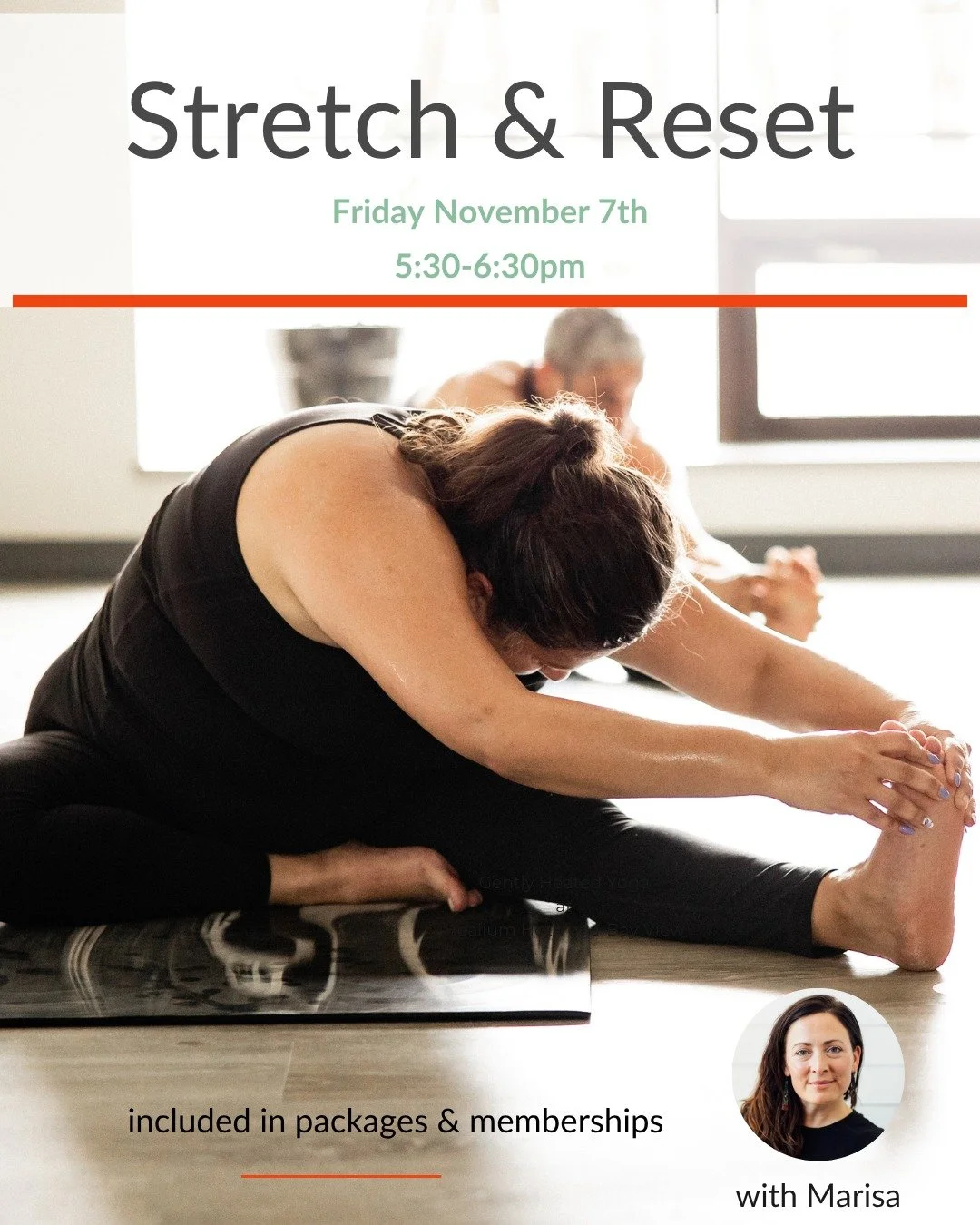 Stretch &amp; Reset

Join Marisa on Friday November 7th from 5:30-6:30pm at Healium Hot Yoga-Bay View for a Gently Heated Stretch and Reset! The first half of class will be dedicated to stretching, the second dedicated to gentle movement. Relax into 