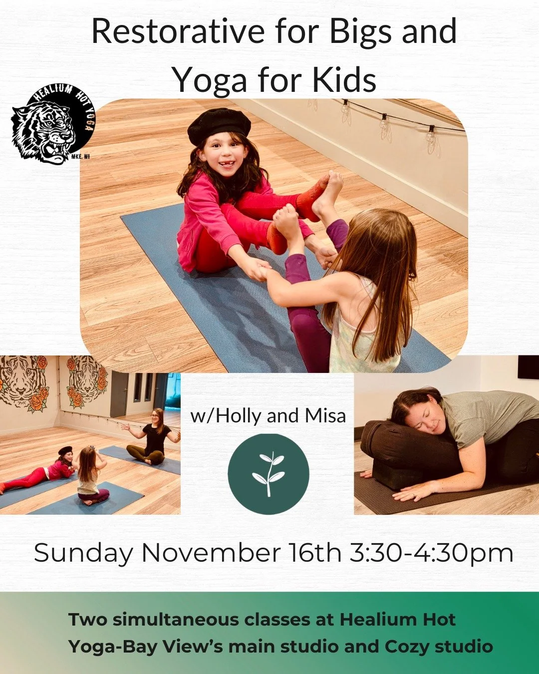 Restorative for Bigs and Yoga for Kids

Are you a parent or caregiver who needs a break? Maybe a little time to take care of your mind and body... and get some peace and quiet away from your tiny human? 

Do you wish you could go to yoga but it's har