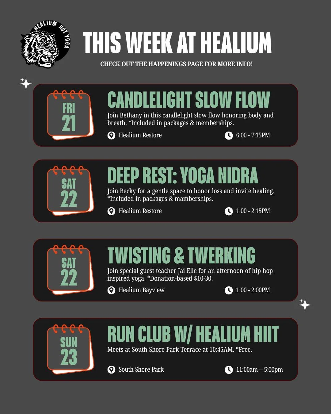 What's poppin' in the Healium Universe this week? Get the scoop on the happenings page: https://www.healiumhotyoga.com/happenings.
 #healiumeverywhere #healiumhotyoga #yogadaily