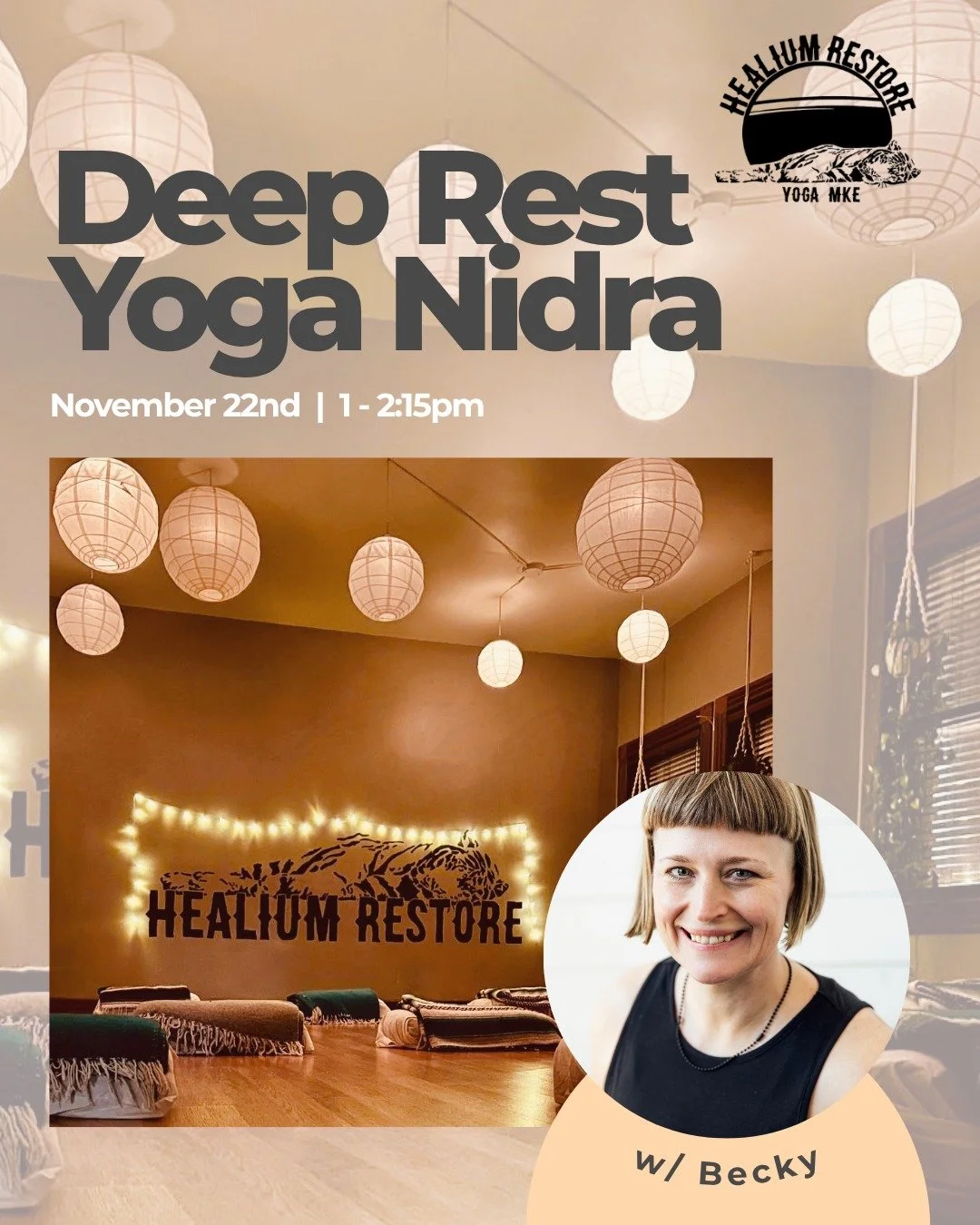 Join Becky for Deep Rest Yoga Nidra: Grief + Healing 🕯️

🗓️ Sat, Nov 22 | 1&ndash;2:15pm | Healium Restore

A gentle practice to honor loss, invite healing, and make space for what is. 💫

All levels welcome.