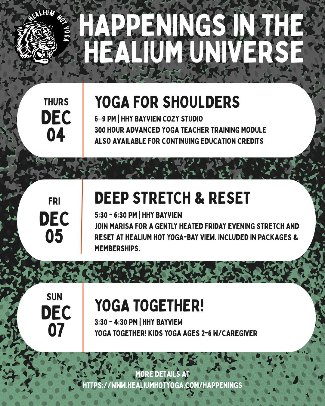 Can you believe December is here already?! Check out what's happening at Healium this week! Further details at www.healiumhotyoga.com/happenings 😊

 #healiumeverywhere #healiumhotyoga #yogadaily