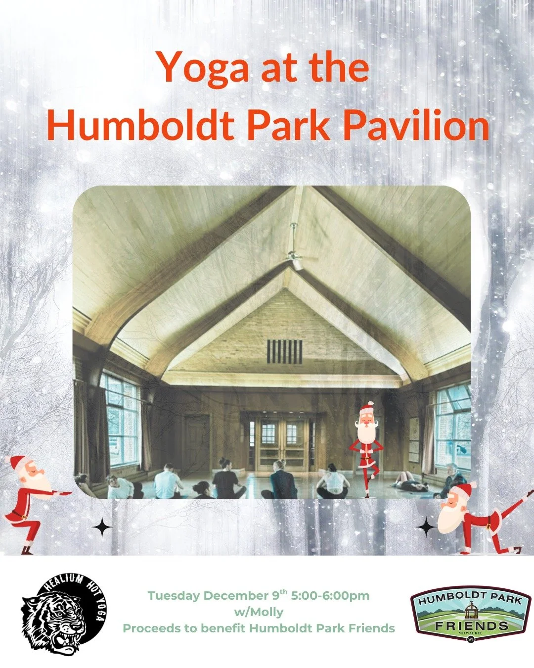 Yoga at the Humboldt Park Pavilion

Join Molly on Tuesday December 9th from 5:00-6:00 pm in the Humboldt Park Pavilion for a non-heated, one hour vinyasa flow that will work your whole body. All levels are welcome to participate! 

Bring your own mat