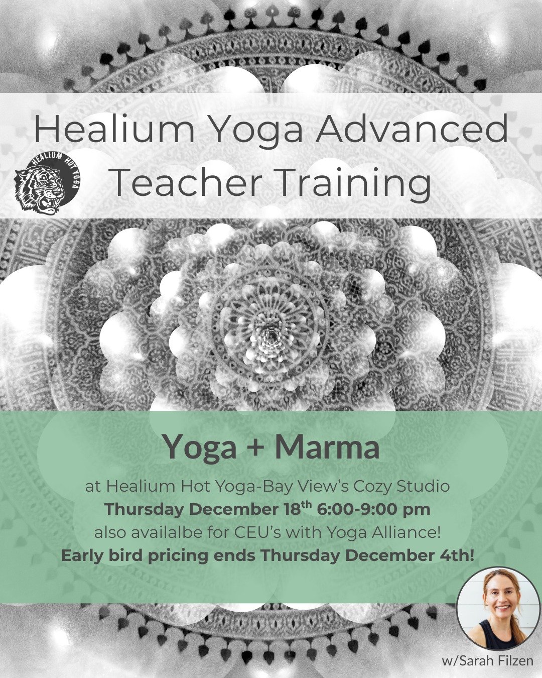 Yoga + Marma 
Early Bird pricing ends today, December 4th

Join Sarah Filzen, eRYT 500, at Healium Hot Yoga-Bay View&rsquo;s Cozy studio on Thursday December 18th 6:00-9:00pm This module will explore the identification of marma points on the body and