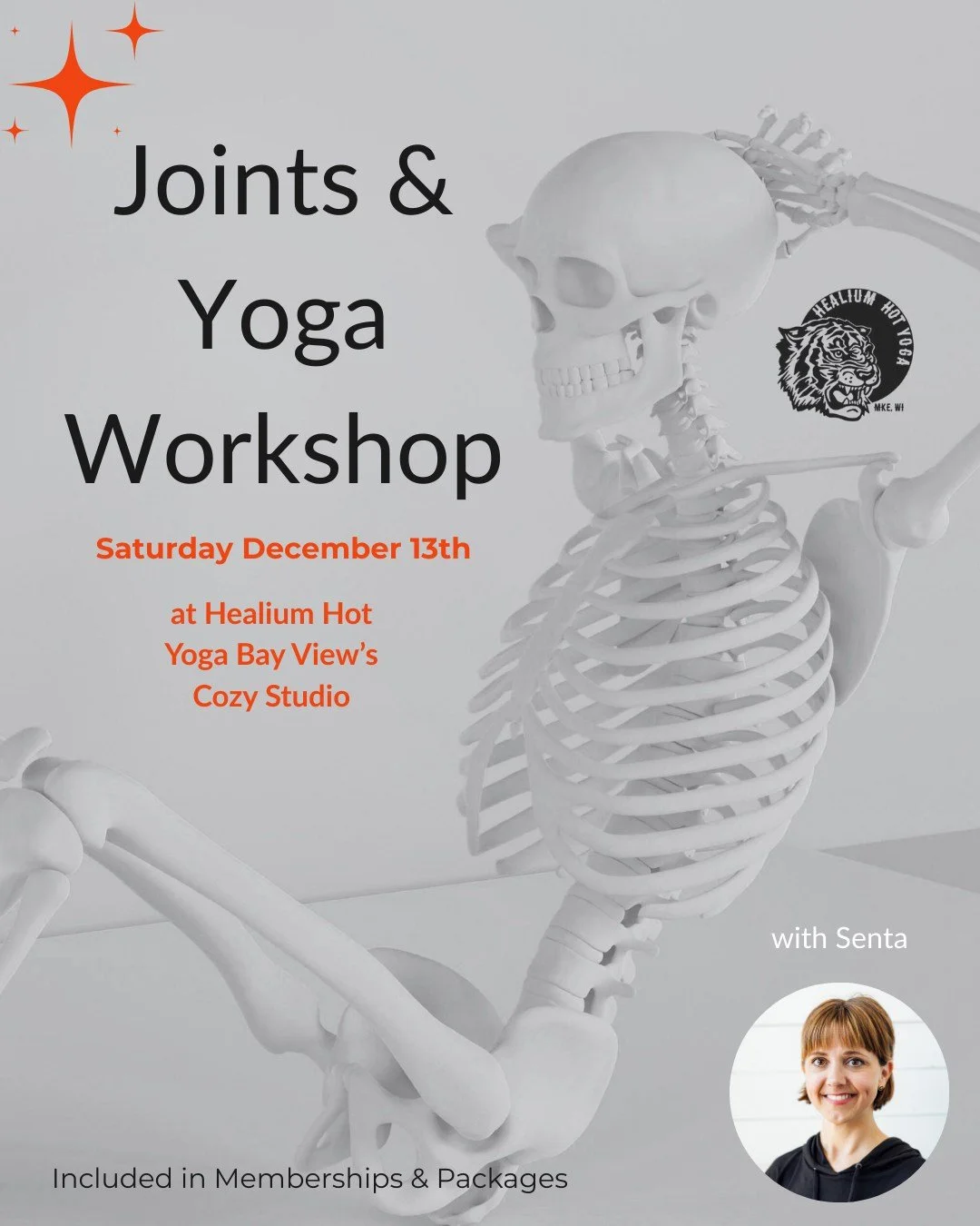 Joints &amp; Yoga Workshop 
at the Cozy Studio

Join Senta for a special Joints and Yoga workshop on Saturday December 13th, 12:30-1:45 at Healium Hot Yoga-Bay View&rsquo;s Cozy Studio.

Are you feeling sore and stiff? Maybe you&rsquo;re sore from in