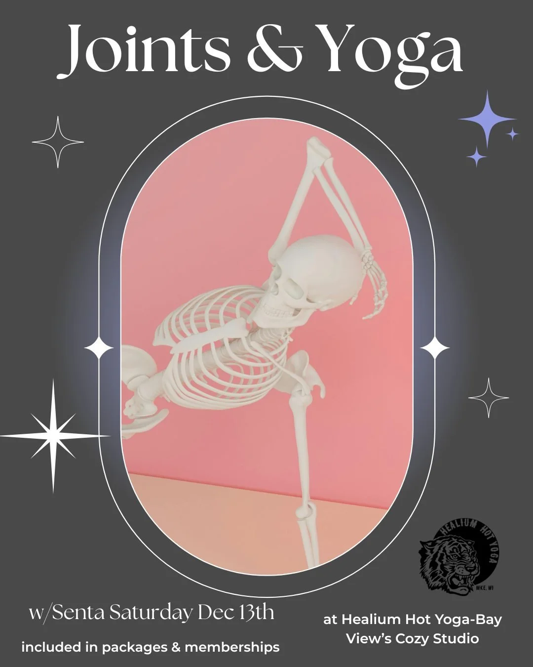 Joints &amp; Yoga Workshop 
at the Cozy Studio

Join Senta for a special Joints and Yoga workshop on Saturday December 13th, 12:30-1:45 at Healium Hot Yoga-Bay View&rsquo;s Cozy Studio.

Are you feeling sore and stiff? Maybe you&rsquo;re sore from in