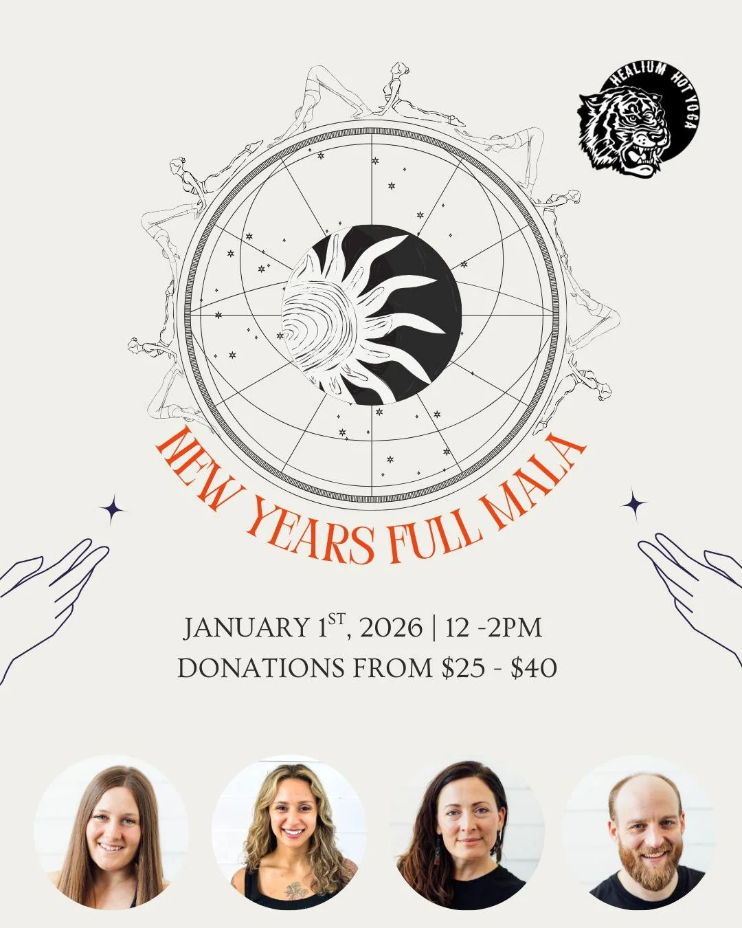 Kick off 2026 with a spark ✨

Join Chris, Kate, Kiera &amp; Marisa for our New Year&rsquo;s Day Full  Mala&mdash;108 Sun Salutations, one powerful community.

Not heated (but trust&hellip; you&rsquo;ll sweat).

All proceeds support our YTT scholarshi
