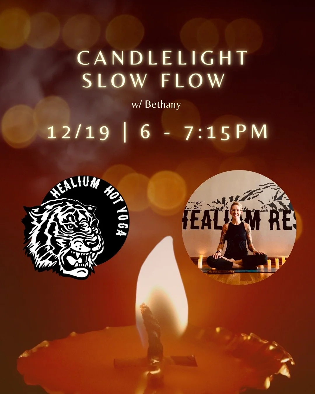 Join Bethany next week Friday at Healium Restore for a Candlelight Slow Flow from 6 - 7:15pm. It will be an intentional flow lit by candlelight to help you connect to your body and breath. Move at your own pace, stretch, and unwind before bed. Think 